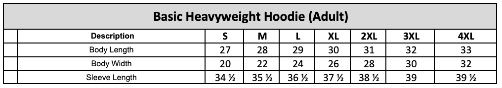 Gildan Adult Hoodie Size Chart