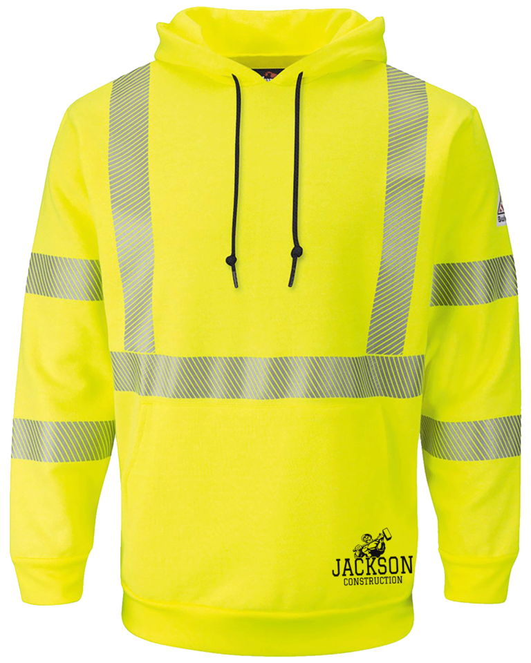 High visibility hoodie yellow pullover with reflective strips