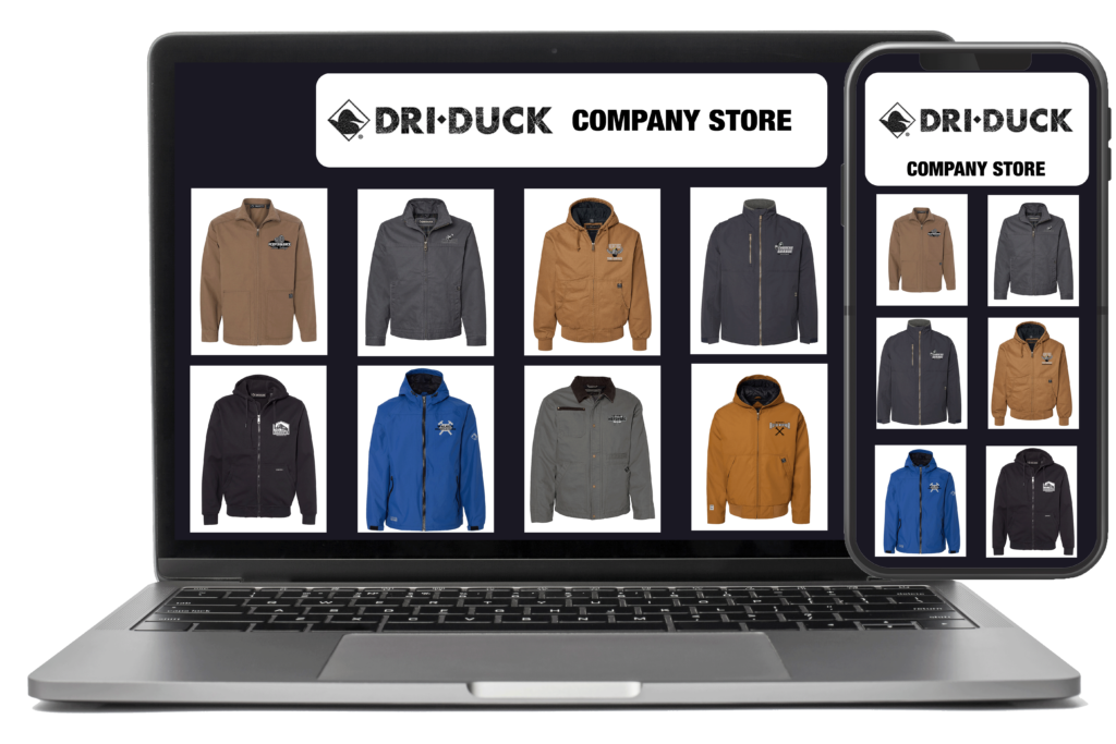 Dri Duck company store on laptop and phone